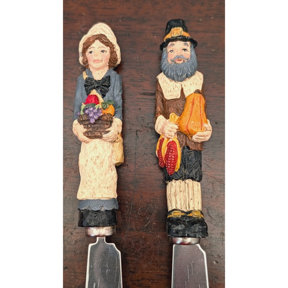 Thanksgiving Pilgrim Cheese Spreaders Set of 2, Man Woman Harvest Fall Decor